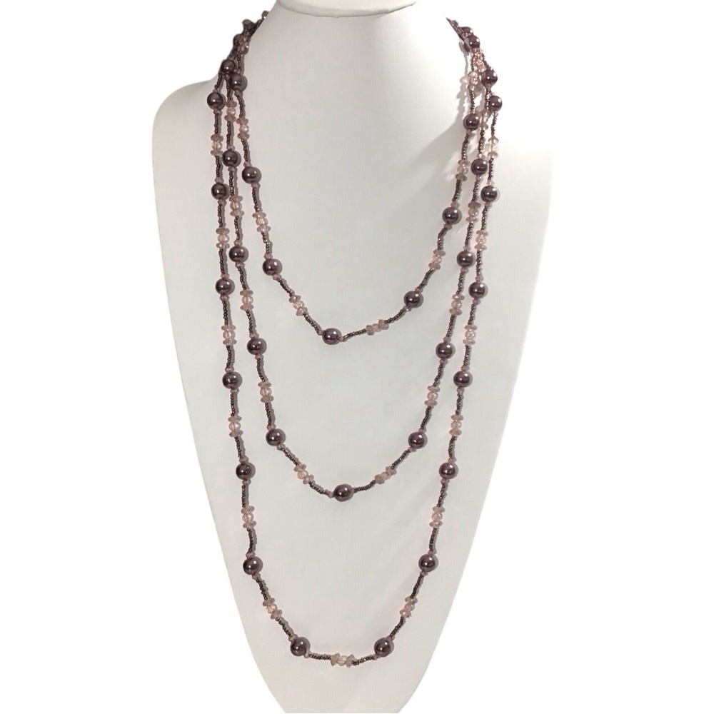 Rosy Copper Tone Beaded Necklace Long Fashion Costume Jewelry